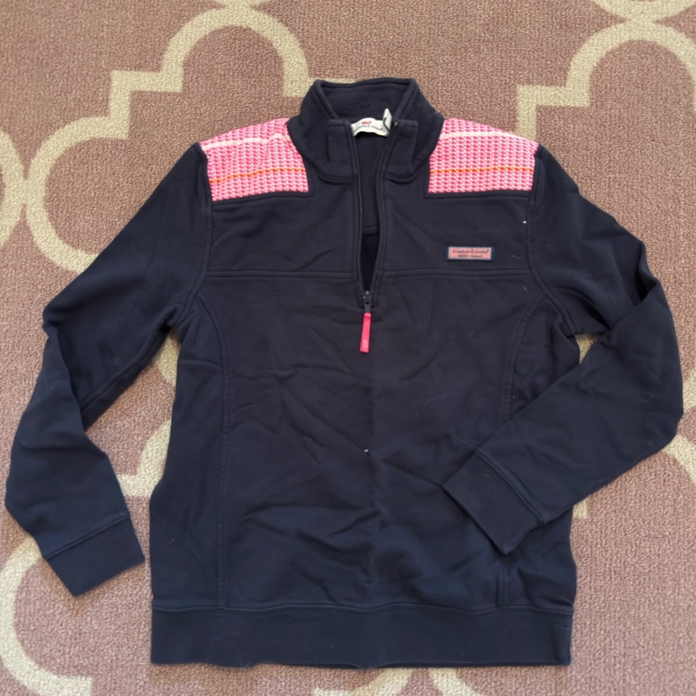 Vineyard Vines Navy and Pink Quarter-Zip Pullover